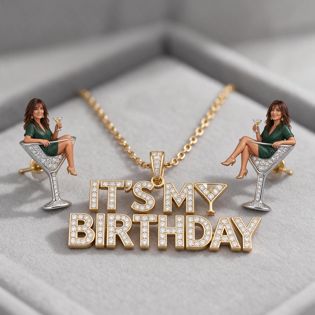 Personalized 50th Birthday Middle-Aged Latina Woman Pendant Necklace & Stud Earrings Set