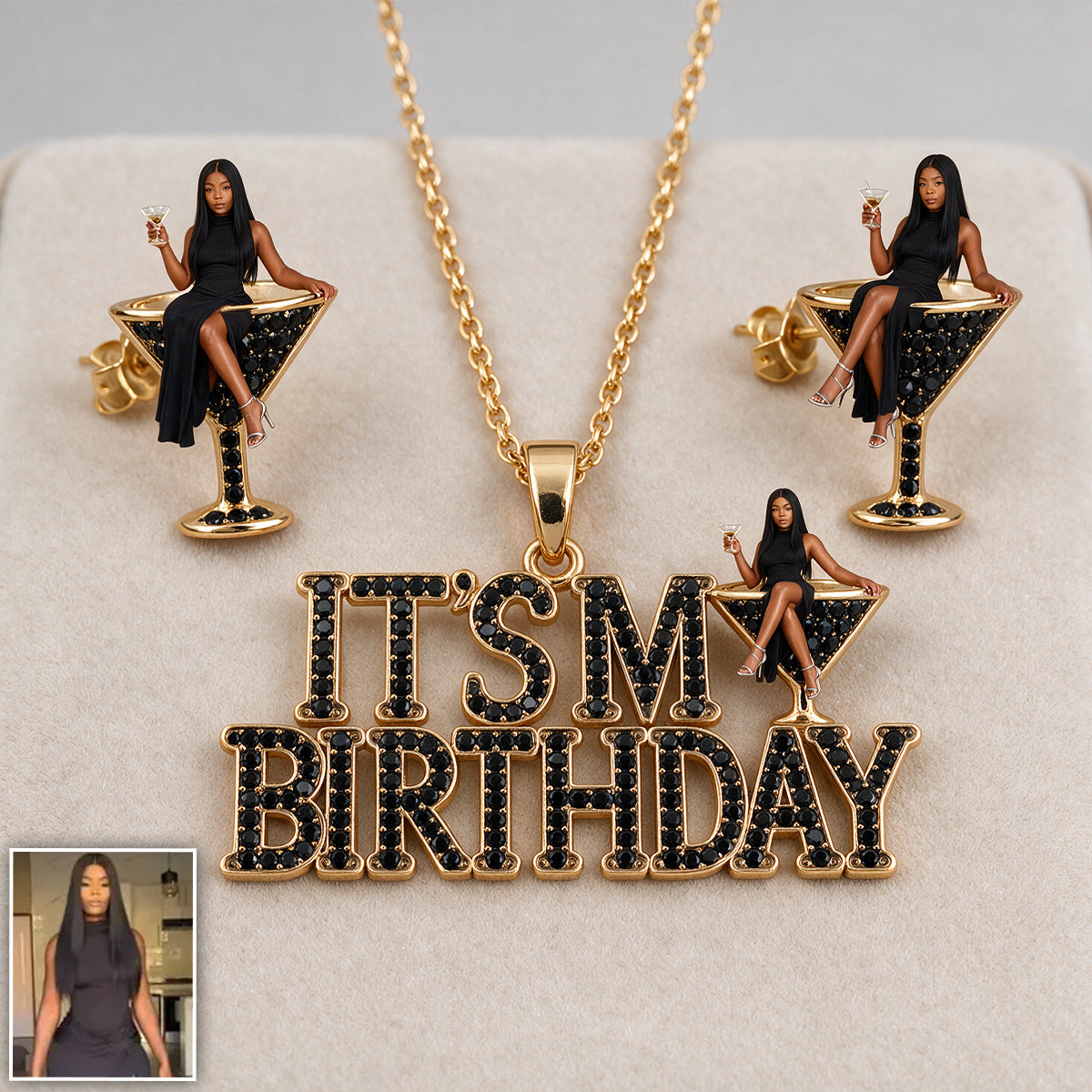 Personalized Birthday Latina Little Girl Pendant Necklace & Stud Earrings Gift Set