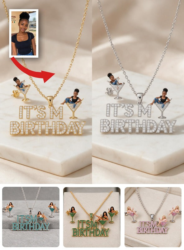 Personalized 21st Birthday Black Woman Pendant Necklace & Stud Earrings Set