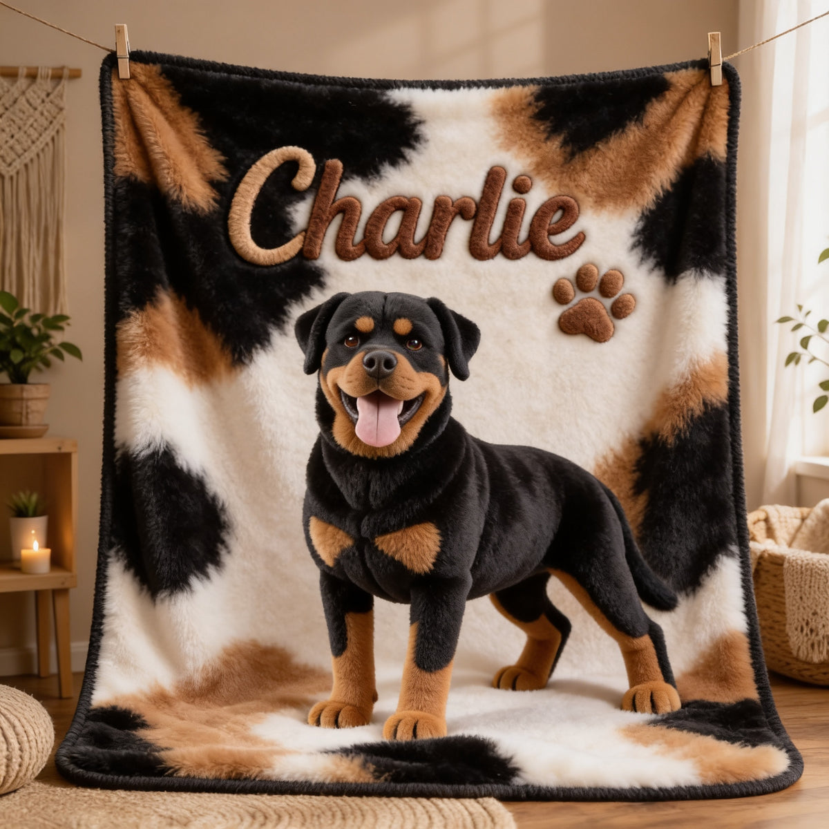 Personalized Adult Black and Tan Rottweiler Pet Blanket Dog Lover Gift