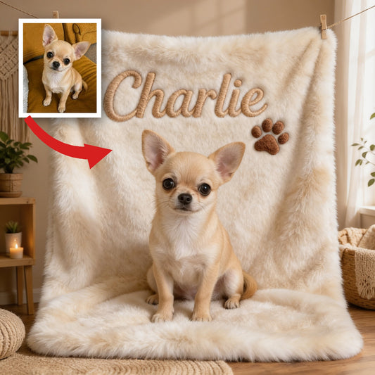 Personalized Fawn White Chihuahua Puppy Pet Blanket Dog Lover Gift