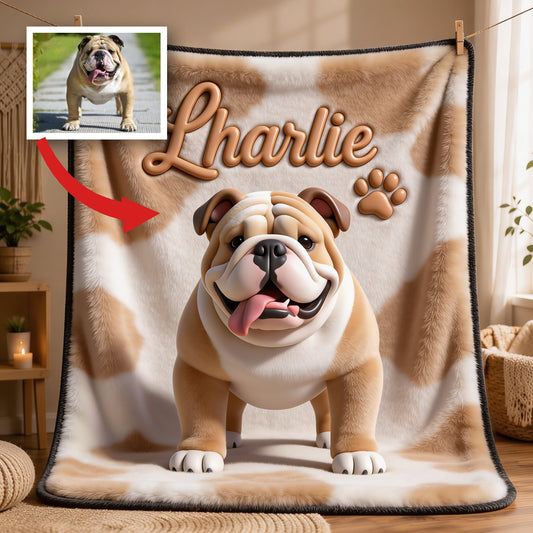 Personalized Fawn and White Adult Bulldog Pet Blanket Dog Lover Gift