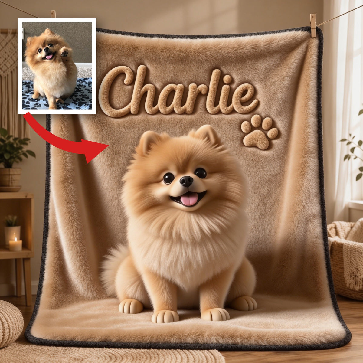 Personalized Fluffy Golden Tan Pomeranian Pet Blanket Dog Lover Gift