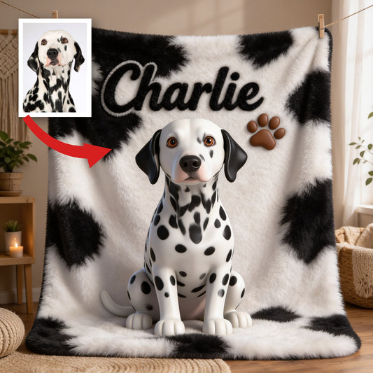 Personalized Black and White Spotted Dalmatian Pet Blanket Dog Lover Gift