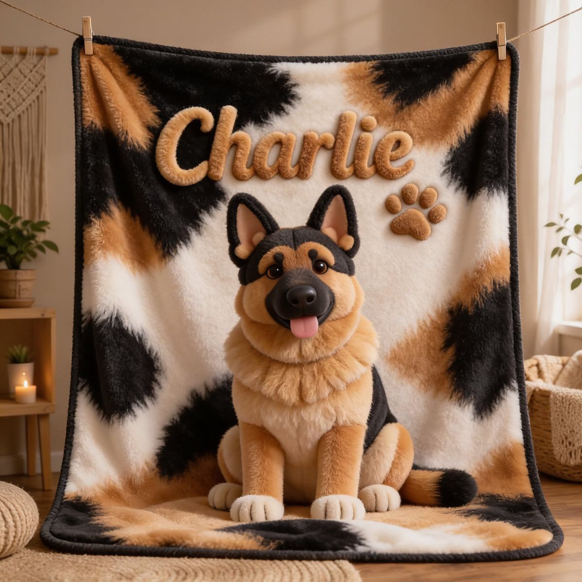 Personalized Black and Tan German Shepherd Dog Blanket Pet Gift