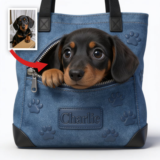 Personalized Black and Tan Dachshund Puppy Tote Bag Dog Lover Gift