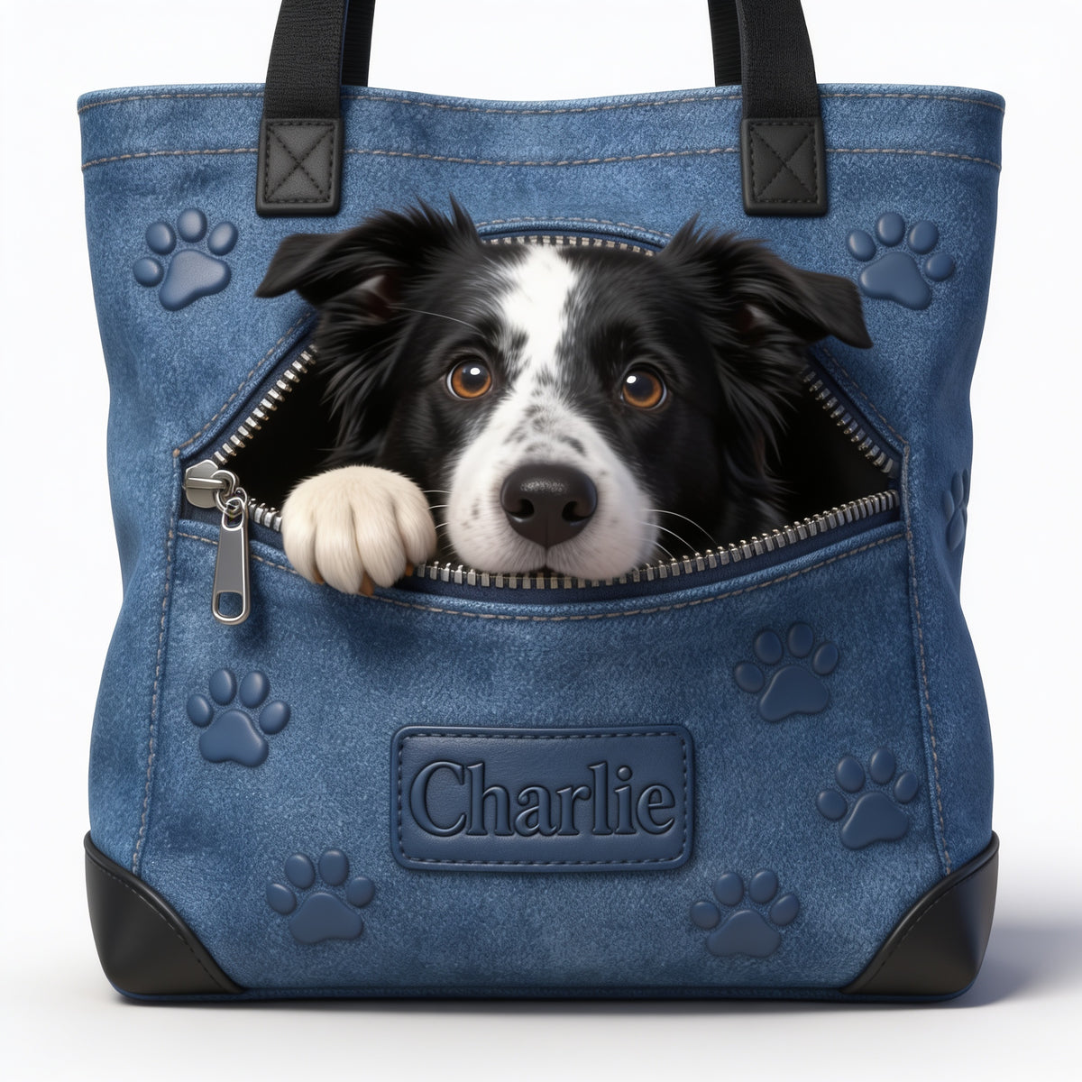 Personalized Black and White Border Collie Tote Bag Dog Lover Gift