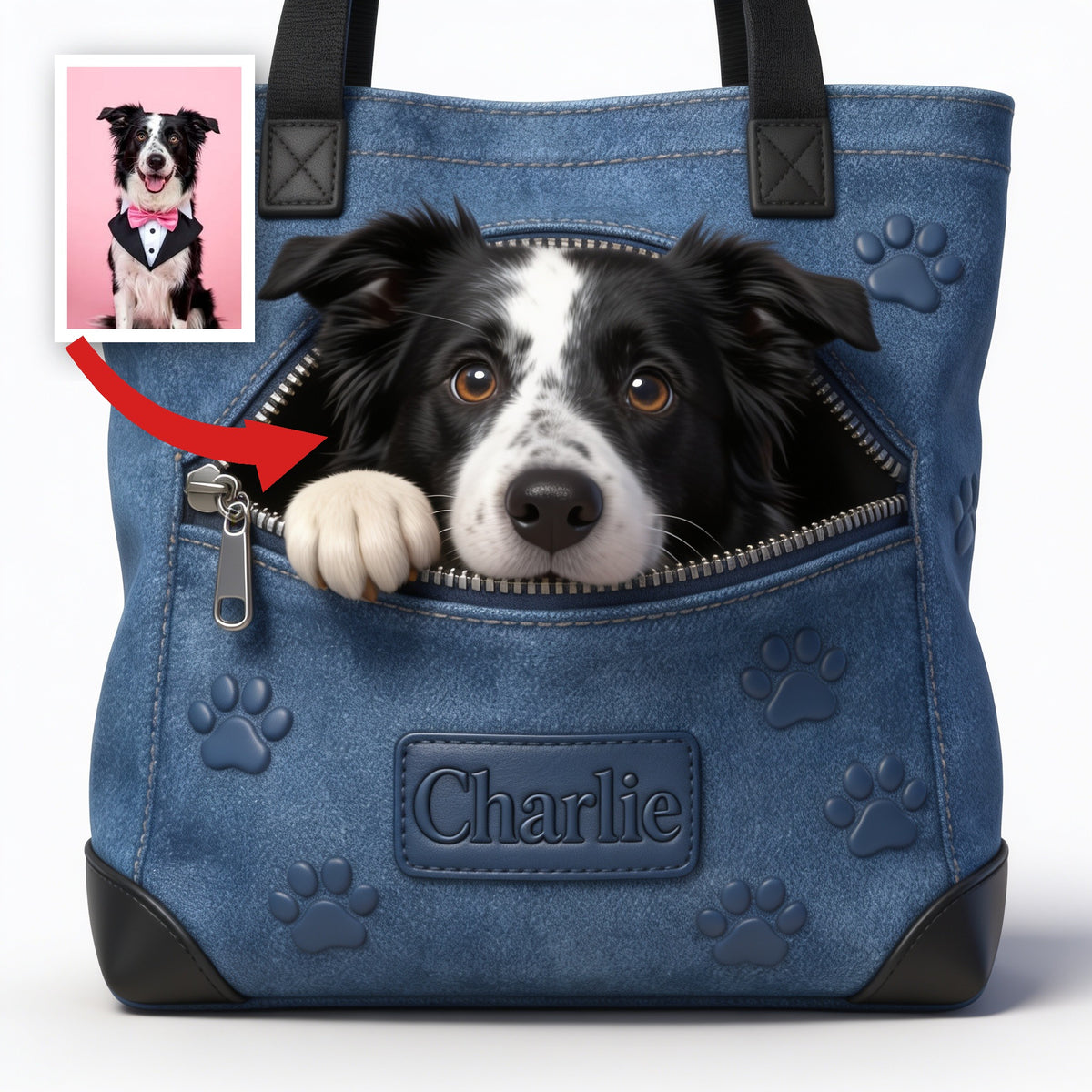Personalized Black and White Border Collie Tote Bag Dog Lover Gift