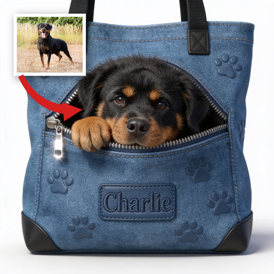 Personalized Black and Tan Adult Rottweiler Tote Bag Dog Owner Gift