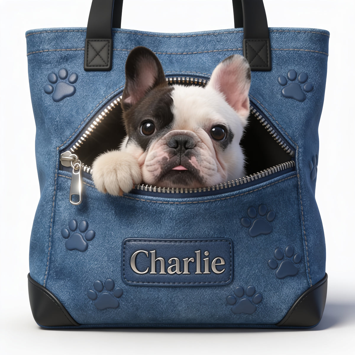 Personalized Black and White French Bulldog Tote Bag Dog Lover Gift
