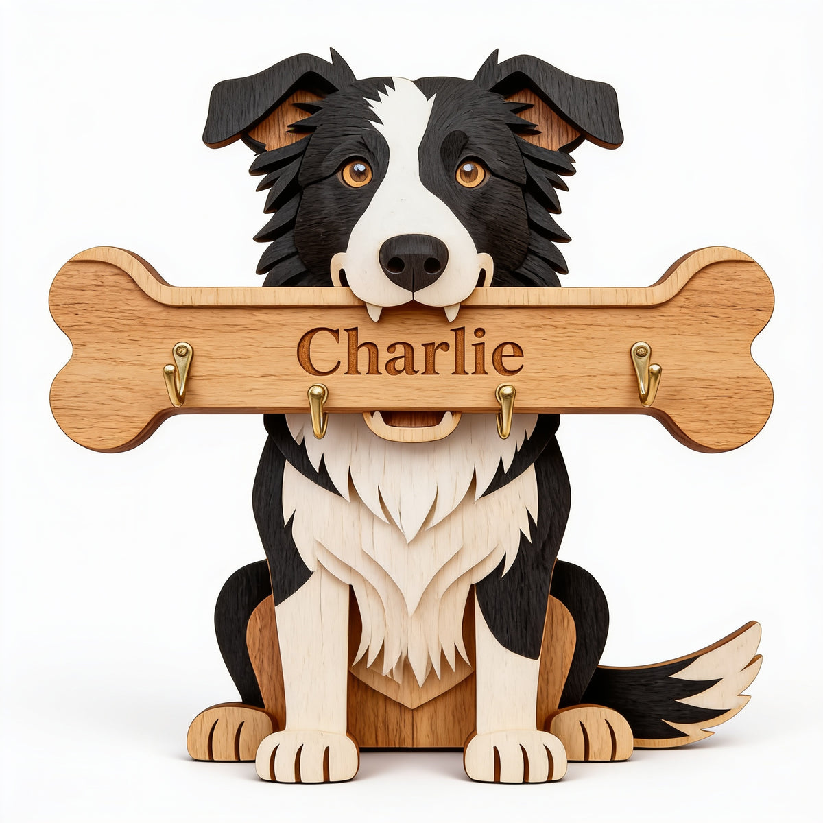 Personalized Black and White Border Collie Wooden Key Rack Dog Lover Gift