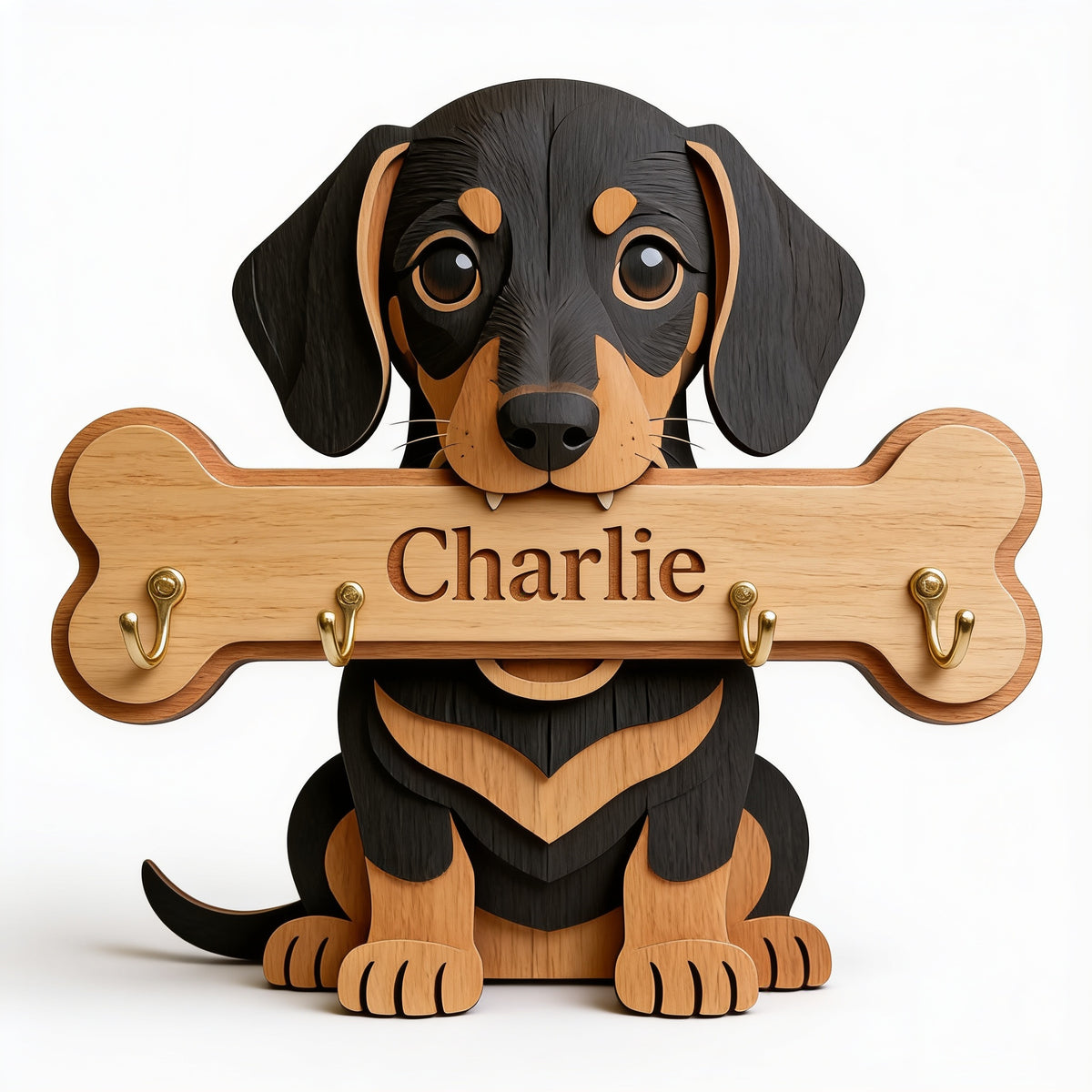 Personalized Black and Tan Dachshund Puppy Wooden Key Rack Dog Lover Decor