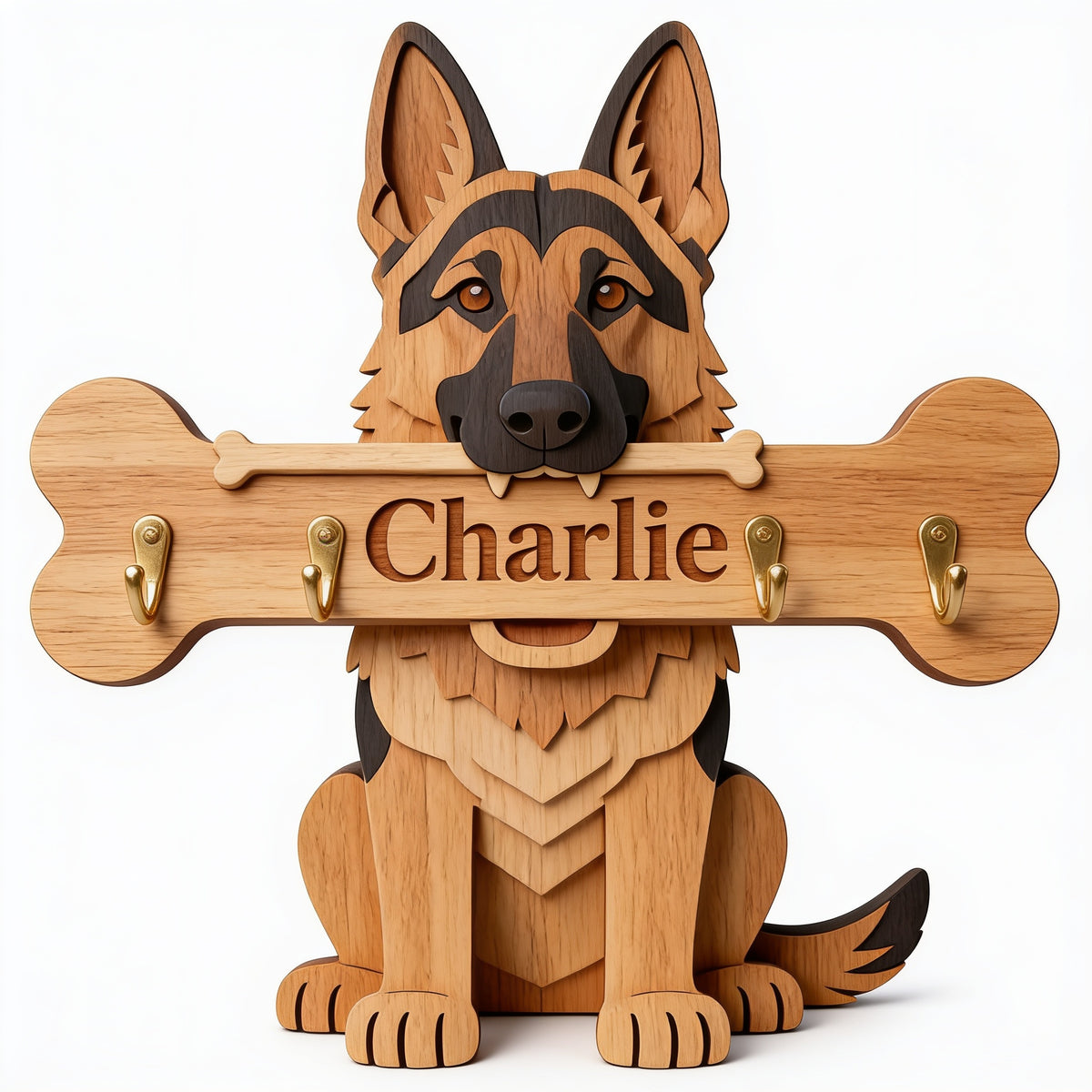 Personalized Adult Black & Tan German Shepherd Wooden Key Rack Wall Hanging Gift