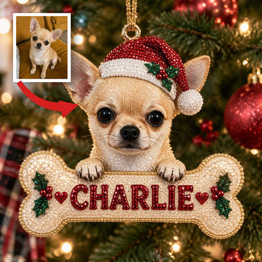 Personalized Christmas Fawn White Chihuahua Puppy Diamond Painting Ornament Kit