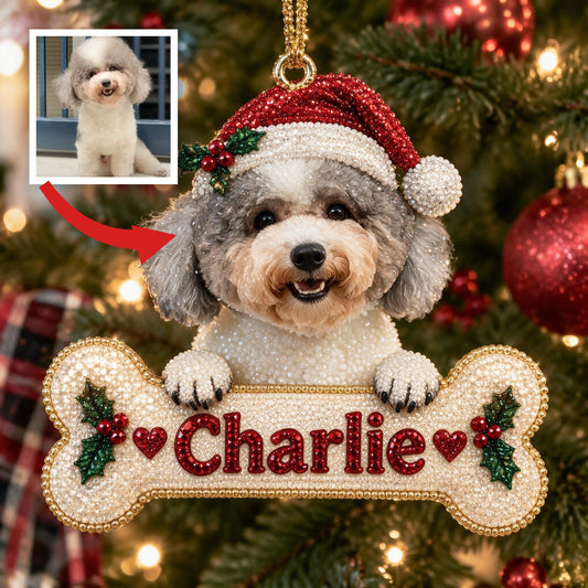 Personalized Christmas Curly Fur Poodle Diamond Painting Ornament Kit
