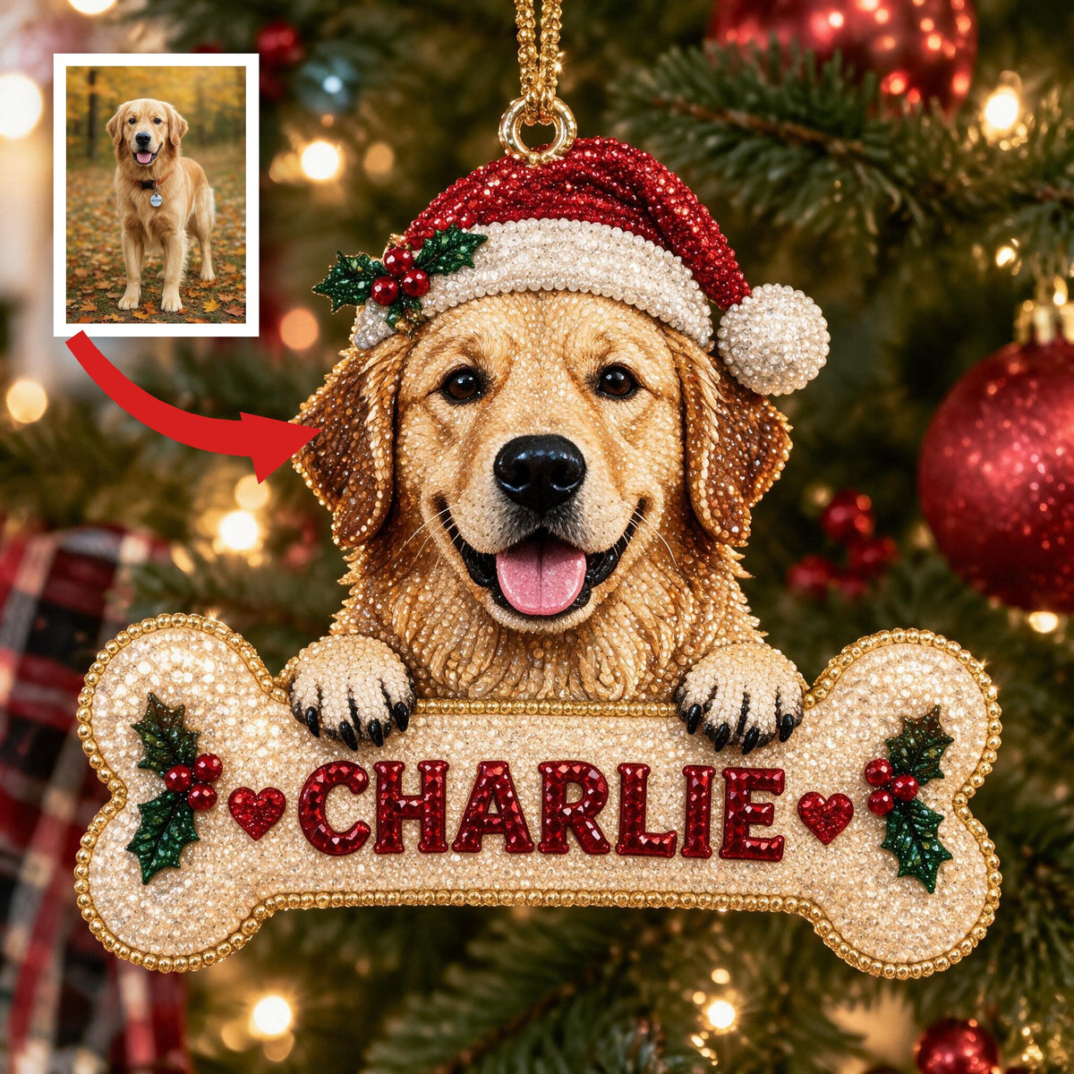 Personalized Christmas Golden Retriever Diamond Painting Ornament Kit