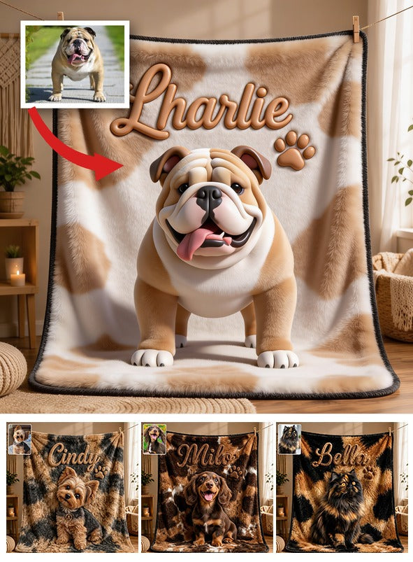 Personalized Fawn and White Adult Bulldog Pet Blanket Dog Lover Gift
