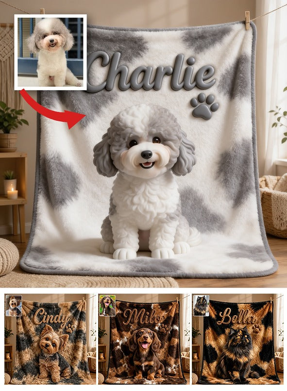 Personalized Curly Fur White Grey Poodle Dog Blanket Pet Lover Gift