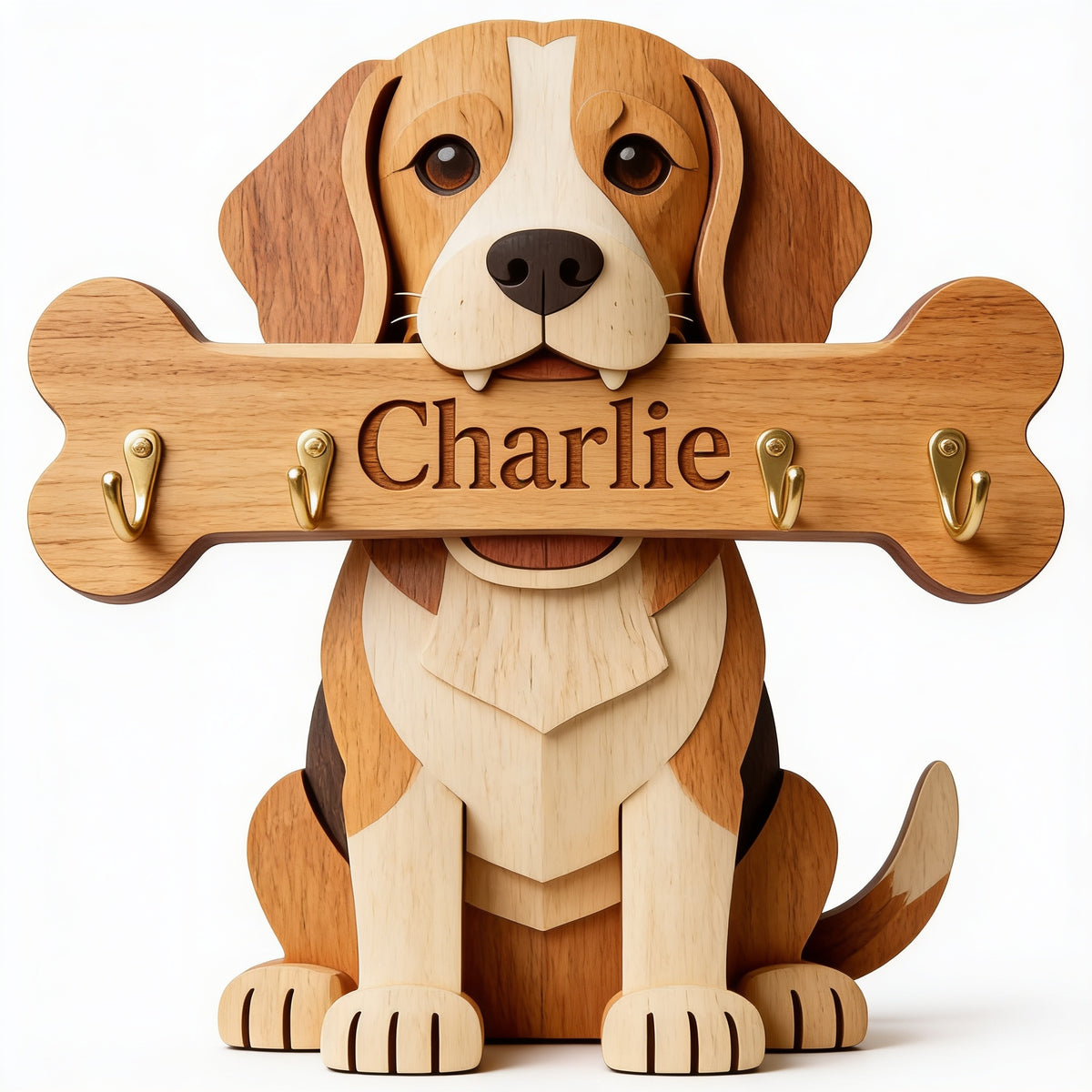 Personalized Tricolor Adult Beagle Shaped Wooden Key Rack Pet Lover Gift