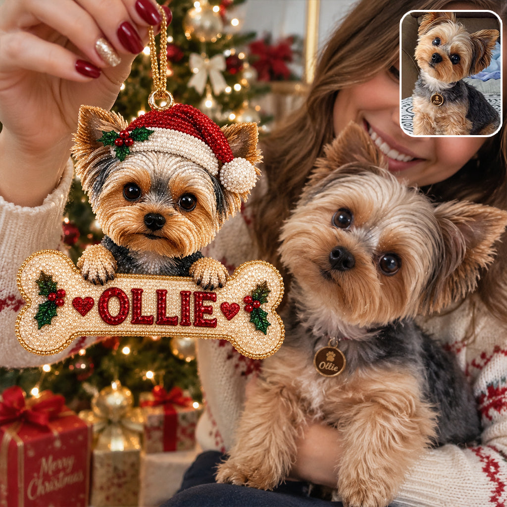 Personalized Christmas Fawn White Chihuahua Puppy Diamond Painting Ornament Kit