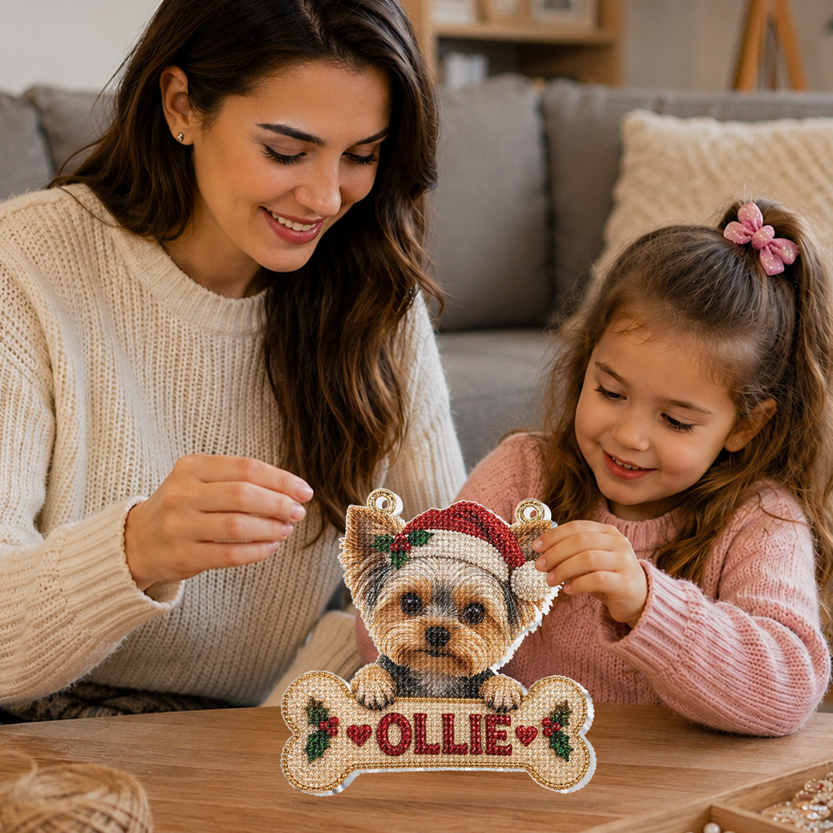 Personalized Christmas Tan & White Pembroke Welsh Corgi Diamond Painting Ornament Kit