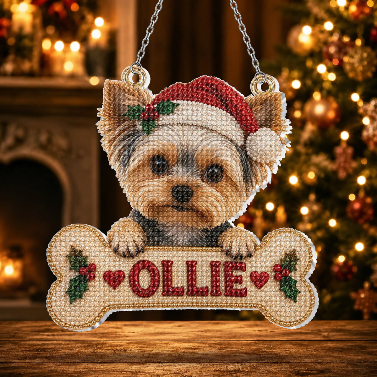 Personalized Christmas Border Collie Diamond Painting Ornament Kit