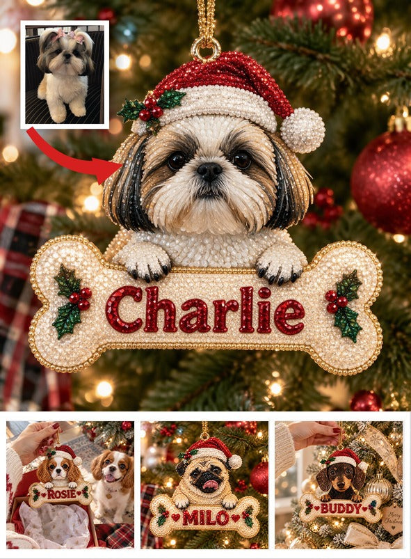 Personalized Christmas Fluffy Shih Tzu Diamond Painting Ornament Kit