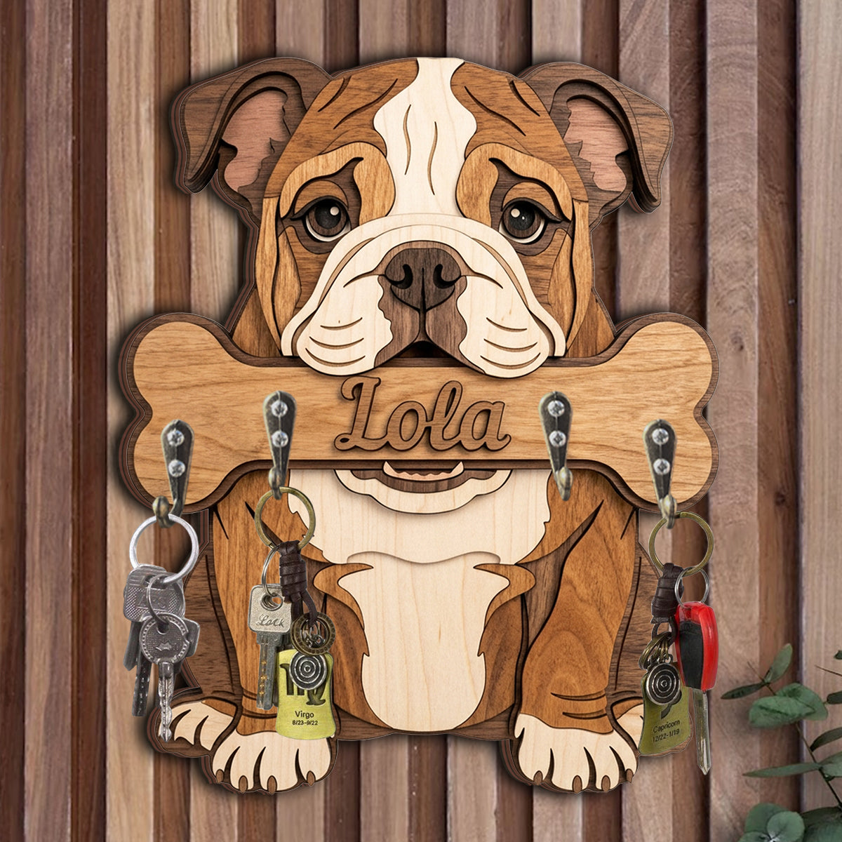 Personalized Fawn Pug Wooden Key Rack Wall Hanger Dog Lover Gift