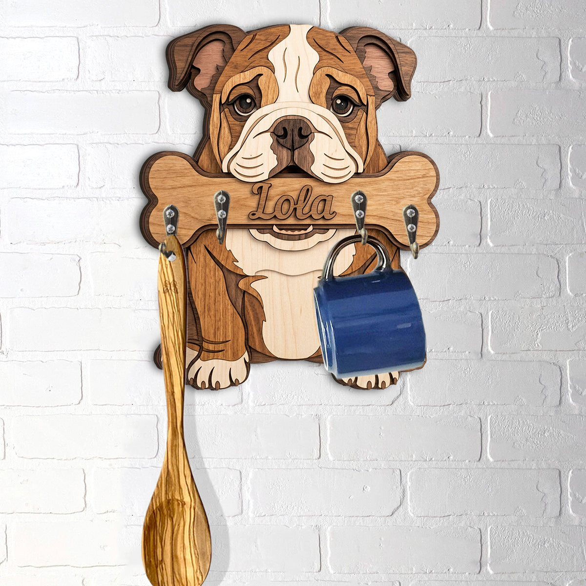 Personalized Fluffy Shih Tzu Wooden Key Rack Custom Wall Hanging Organizer
