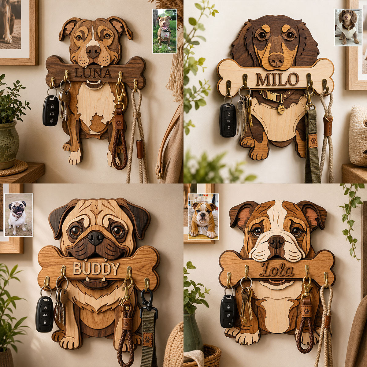Personalized Black and Tan Dachshund Puppy Wooden Key Rack Dog Lover Decor