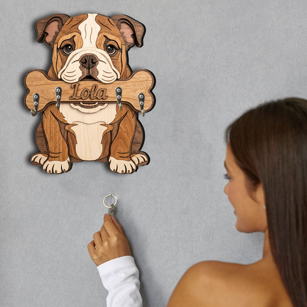 Personalized Fluffy Shih Tzu Wooden Key Rack Custom Wall Hanging Organizer