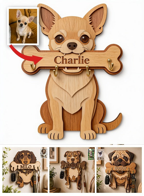 Personalized Fawn White Chihuahua Wooden Key Rack Wall Hanging Pet Owner Gift