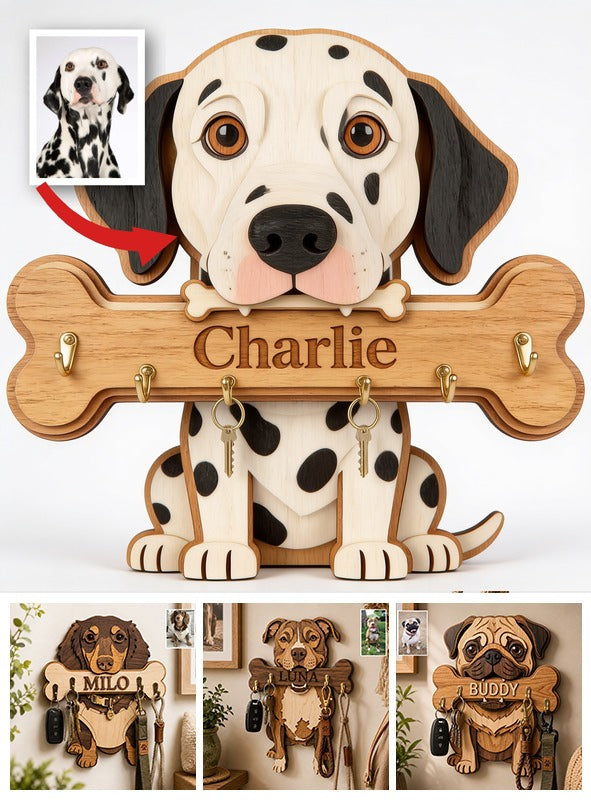 Personalized Dalmatian Wooden Key Rack Custom Spotted Dog Wall Hanging Gift