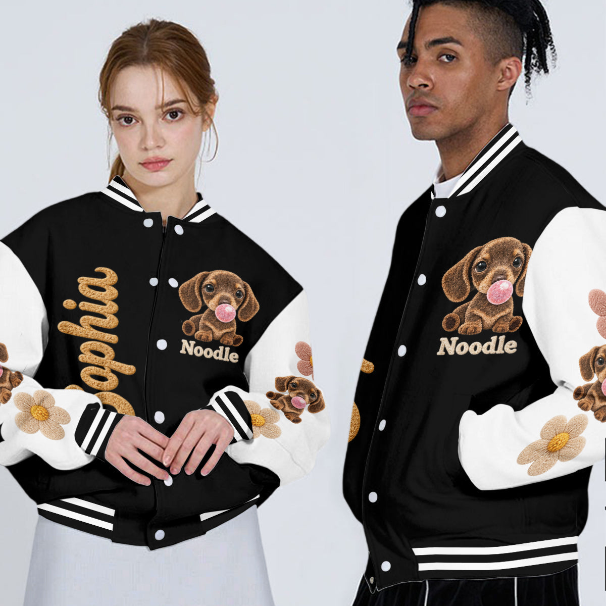 Personalized Black and White French Bulldog Varsity Jacket Dog Owner Gift