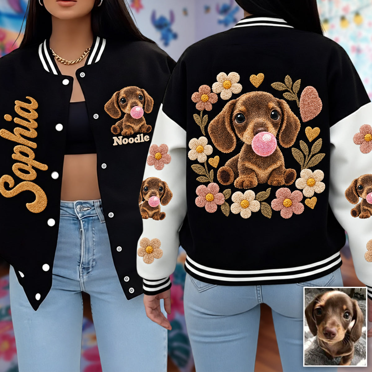 Personalized Adult Curly Fur Poodle Varsity Jacket Dog Owner Gift