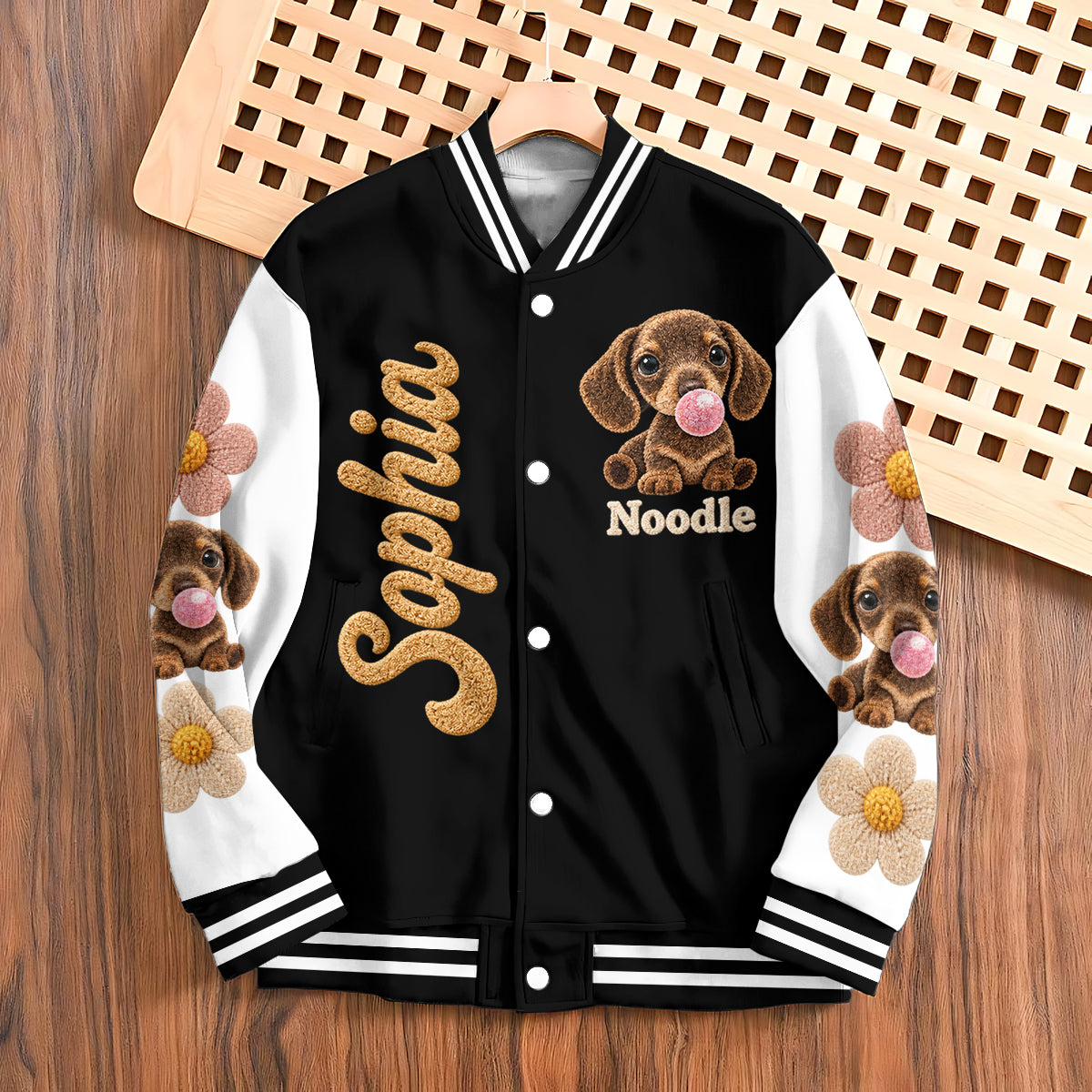 Personalized Black and White French Bulldog Varsity Jacket Dog Owner Gift