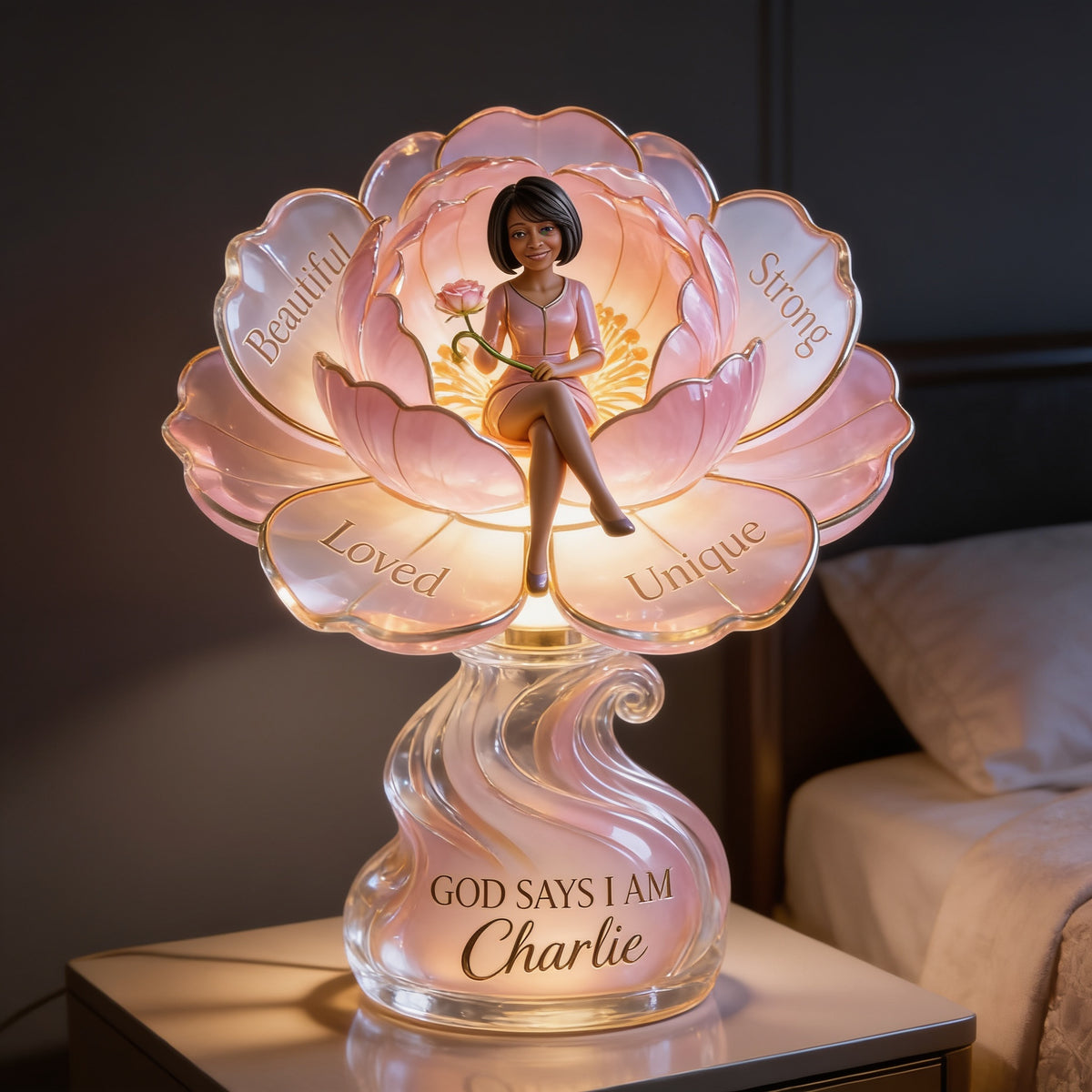 Personalized Middle-Aged Black Woman Self Love Acrylic LED Night Light