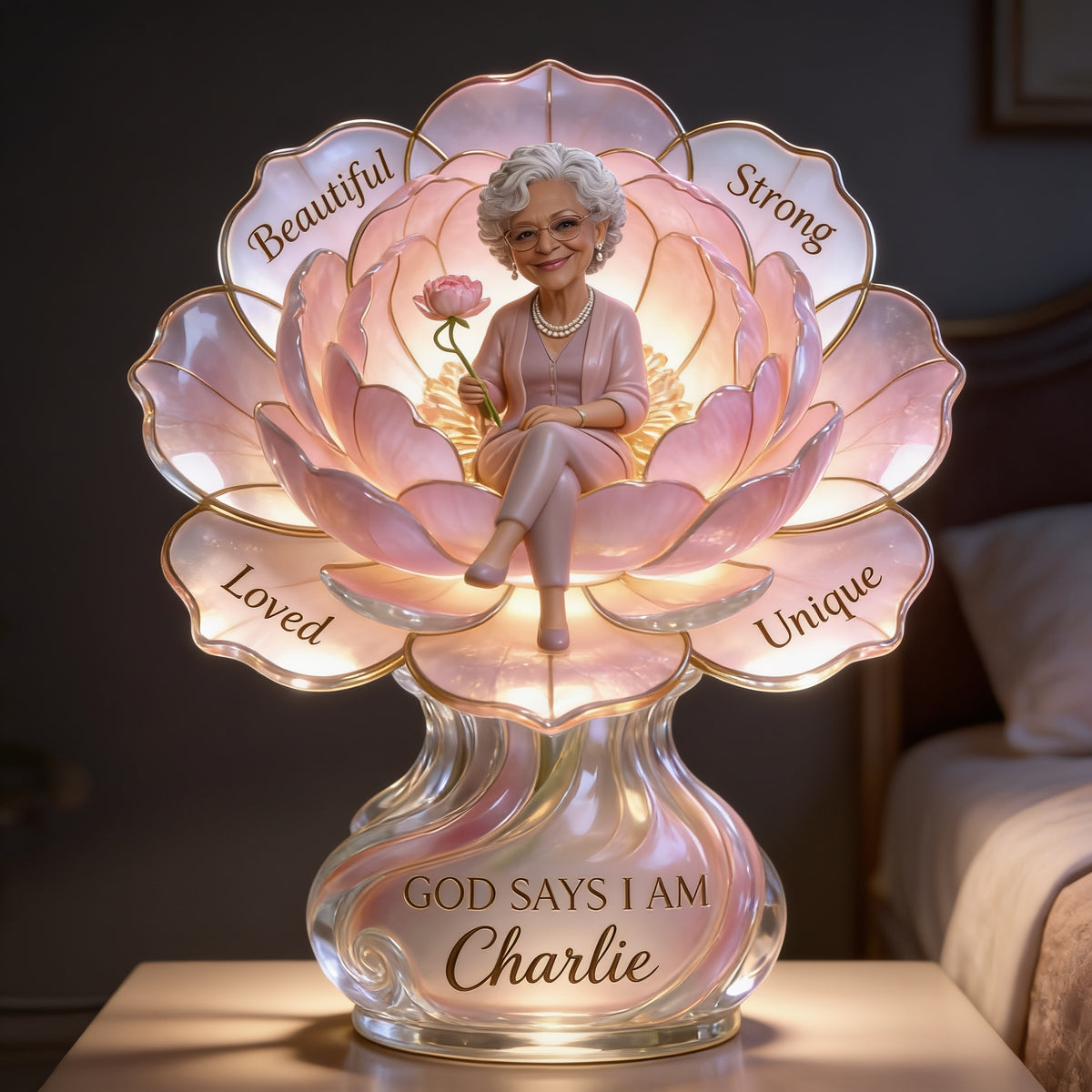 Personalized Older Black Woman Acrylic LED Night Light, Self Love Gift for Mom Grandma Wife