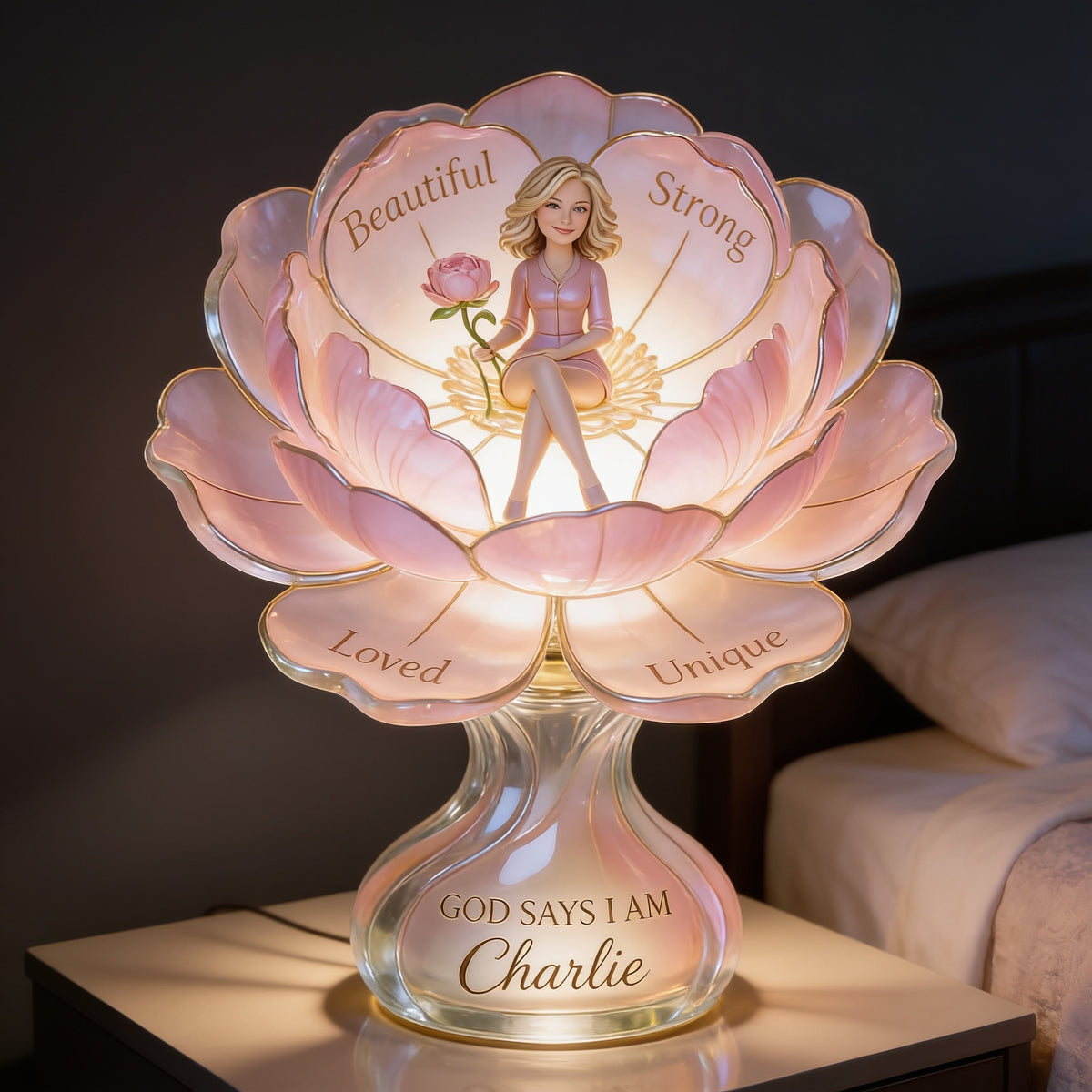 Personalized Middle-Aged Woman Self Love Acrylic LED Night Light, Wife Grandma Gift
