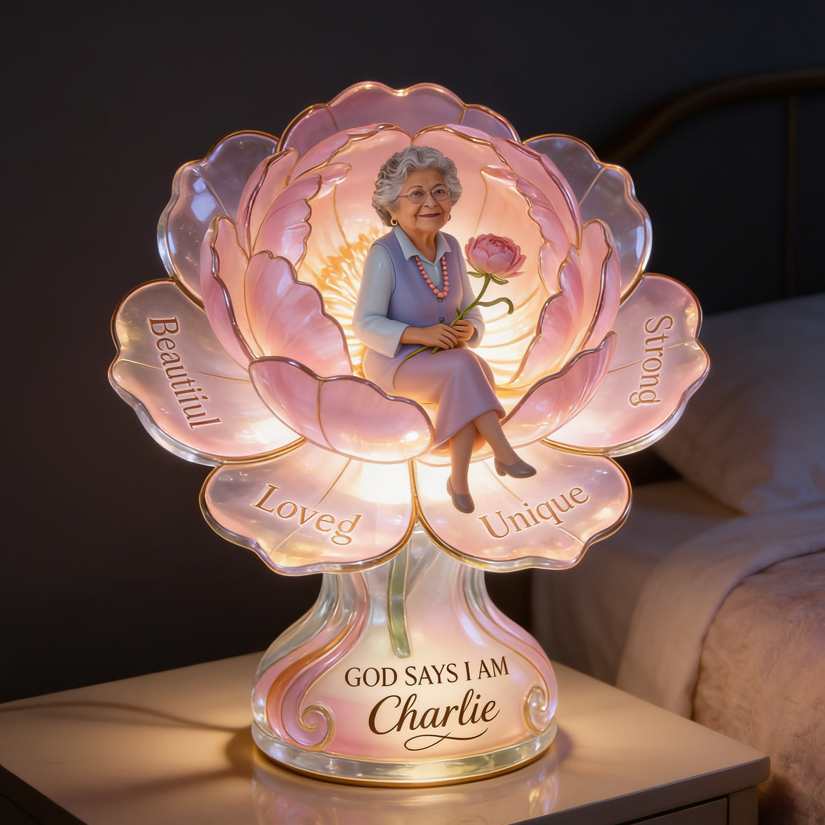 Personalized Older Latina Woman Acrylic LED Night Light, Grandma Mom Self Love Gift