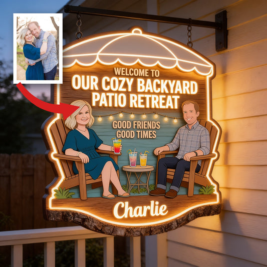 Personalized Middle-Aged Couple Backyard Patio LED Light Acrylic Sign