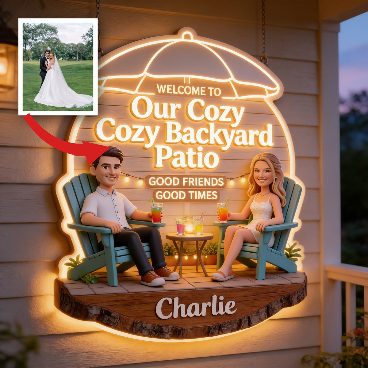 Personalized Wedding Couple Backyard Patio LED Acrylic Sign Home Decor Gift