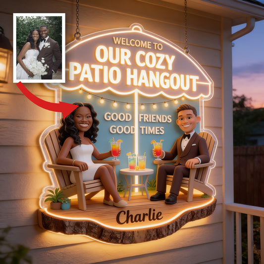 Personalized Black Couple Patio LED Light Acrylic Sign Backyard Home Decor