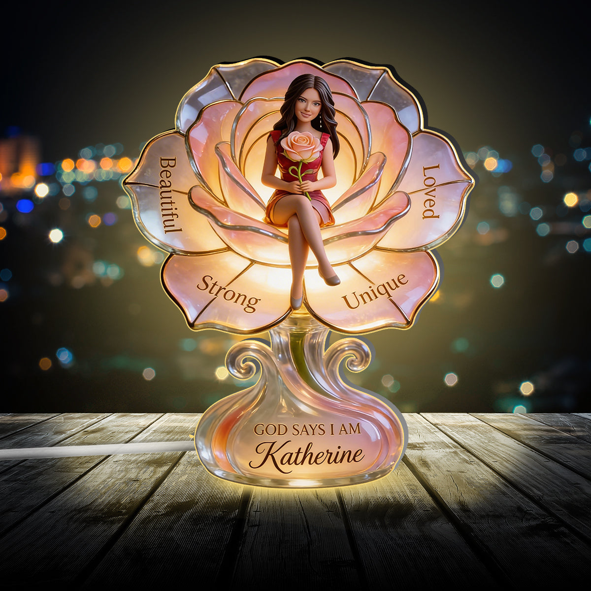 Personalized Middle-Aged Woman Self Love Acrylic LED Night Light, Wife Grandma Gift
