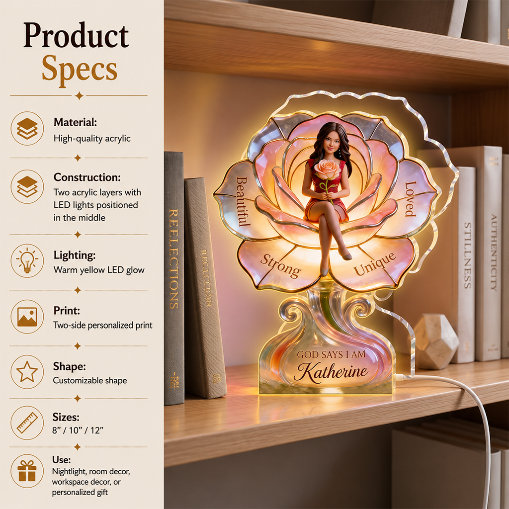Personalized Older Latina Woman Acrylic LED Night Light, Grandma Mom Self Love Gift