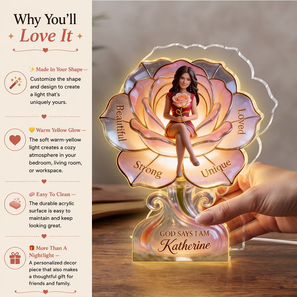Personalized Middle-Aged Woman Self Love Acrylic LED Night Light, Wife Grandma Gift