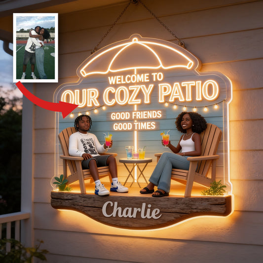 Personalized Black Couple Patio LED Light Acrylic Sign Backyard Decor