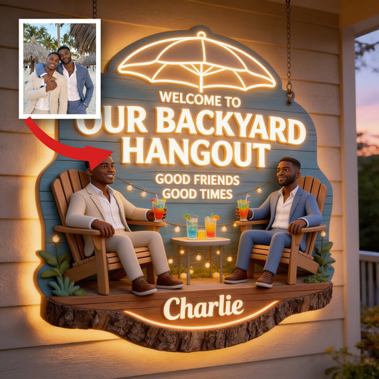 Personalized Black Gay Couple Backyard LED Light Acrylic Sign LGBT Patio Decor