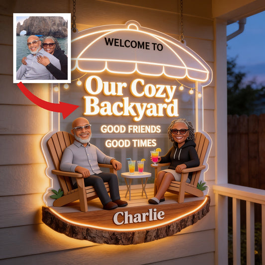 Personalized Middle-Aged Black Couple Backyard LED Light Acrylic Sign Patio Decor