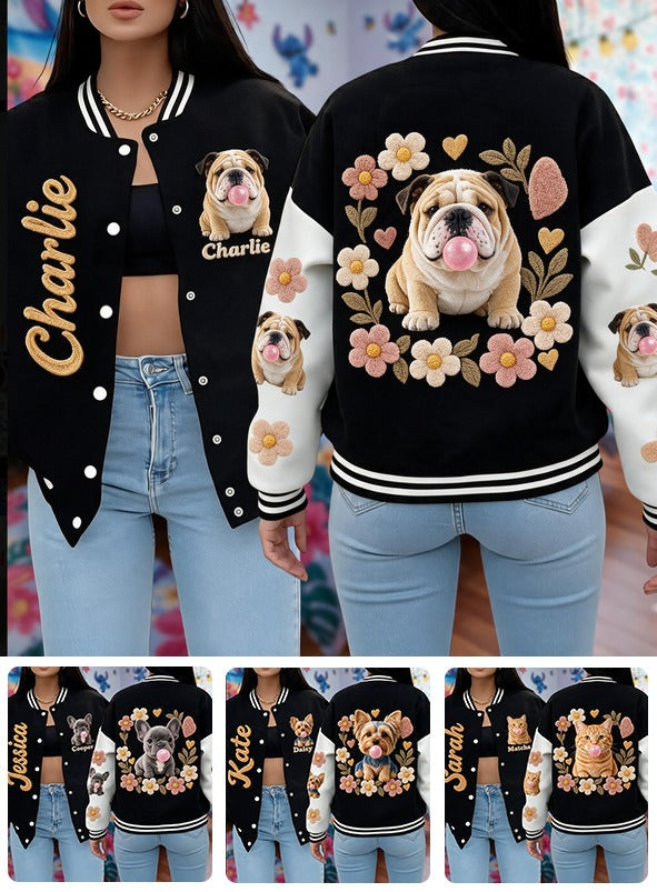 Personalized Fawn White Adult Bulldog Varsity Jacket Dog Lover Gift